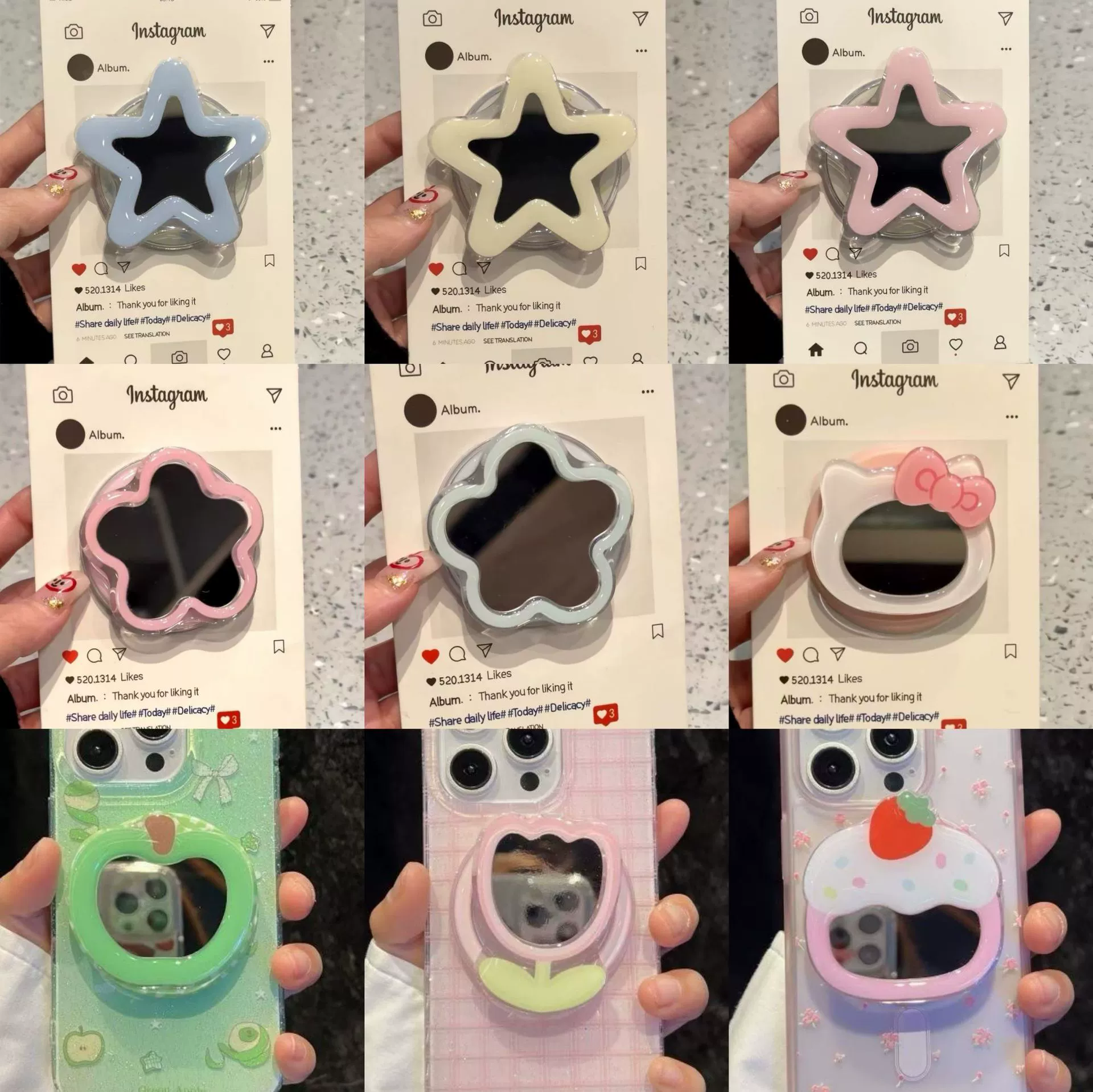 Магнитное кольцо для телефона Star KT Flower — совместимо с MagSafe, зеркальная выдвижная подставка