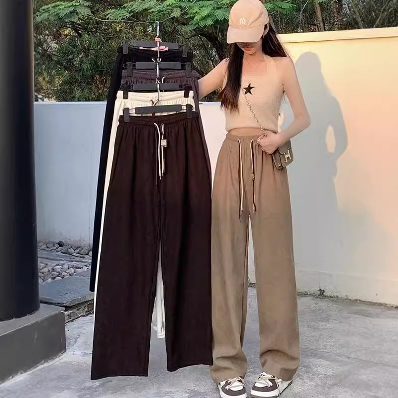 超细条阔腿裤2025秋冬新款韩版高腰垂感宽松休闲直筒灯芯绒裤子女