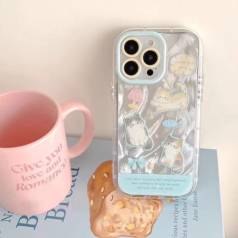 Spring and Summer New Cute Kitten Suitable for Apple 16Promax Mobile Phone Case 15Pro Feather Yarn Puff Case Imd Fine Hole