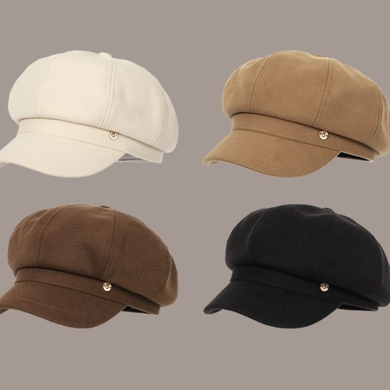 2025 New British Duckbill Beret for Women, Autumn and Winter Japanese Retro Round Label Octagonal Hat, Large Head Circumference, Face-Slimming