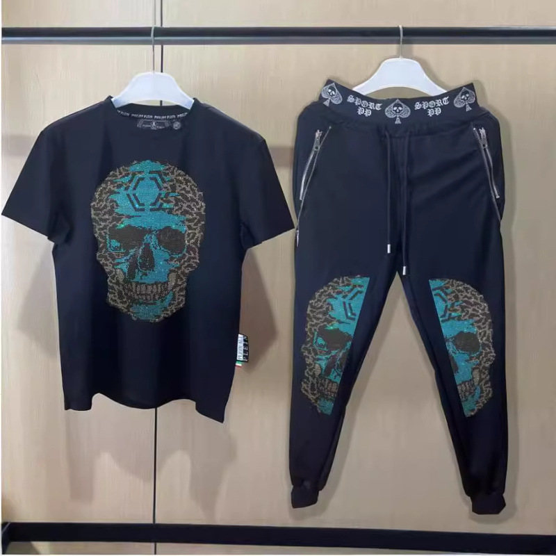 Casual Trousers suit Men's Spring and Summer New Short-sleeved T-shirt Sports Men's 2024 Trendy Plein Two-piece Set