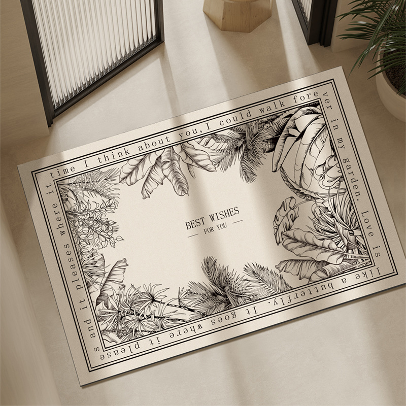 Retro floral entry mat, household bathroom door mat, water-absorbent foot mat for front door, durable, anti-slip diatomaceous earth mat