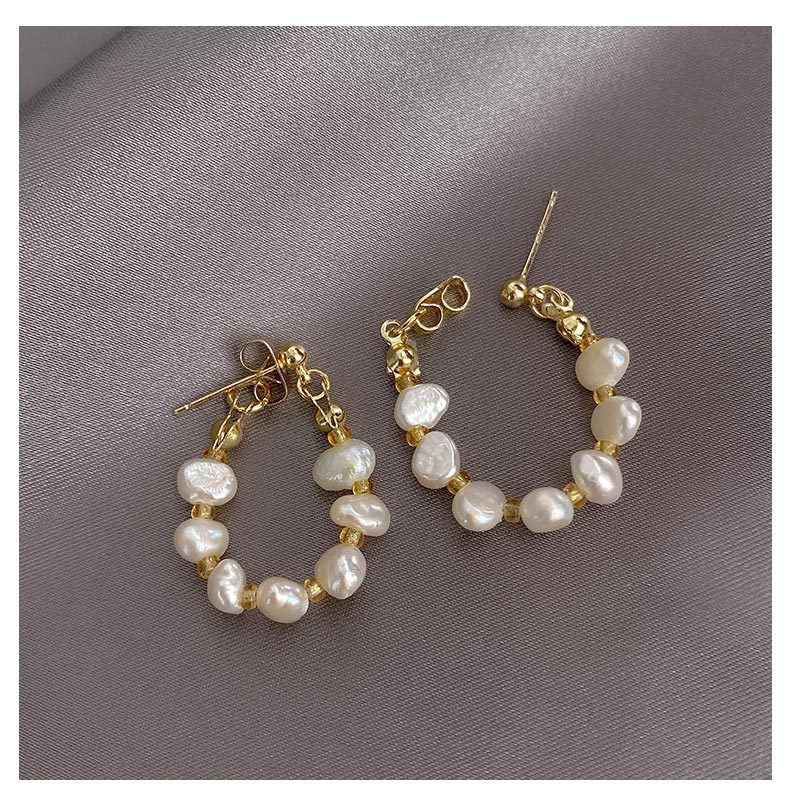 Copper Material Fashion Geometric Copper Beaded Plating Inlay Pearl Zircon Earrings Ear Studs 1 Pair