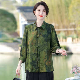 妈妈夏装新款小衫大码衬衣中年洋气上衣春夏中老年女装中国风衬衫