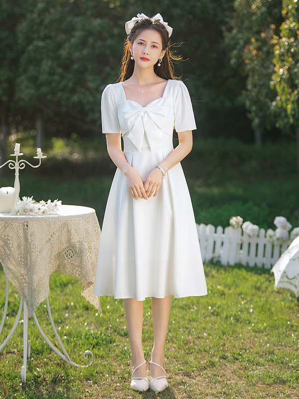 Small White Dress for License Registration Daily French Satin White Dress Light Wedding Dress Dress Small White Dress for License Registration Daily French Satin White Dress Light Wedding Dress Dress
