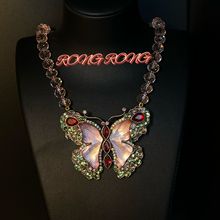 中古vintage饰品粉色蝴蝶甜美可爱古着饰品彩宝珠宝首饰套装定制