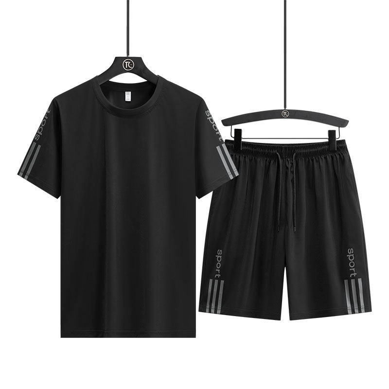 Traje deportivo casual de seda de hielo para hombre de manga corta de verano Ruan Pantalones cortos de secado rápido para hombres de dos piezas Camiseta de talla grande para hombre image 6