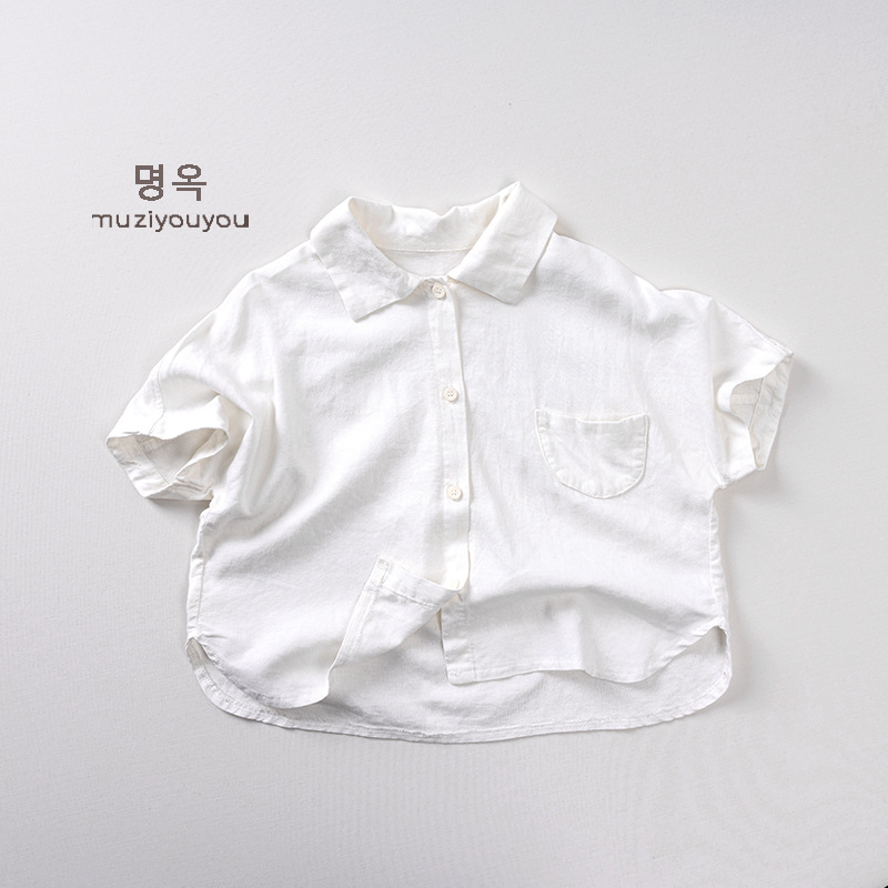 Camisa de manga corta para niños 2025 verano nueva camisa de bebé para niños y niñas estilo coreano tendencia suelta chaqueta japonesa delgada