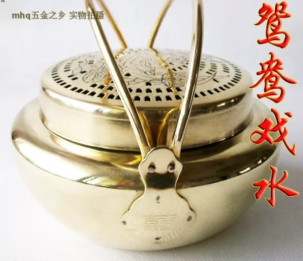 Add thick prosperous basin warm basin hand warmer copper stove pure copper fire to wash Mandarin duck color box wedding supplies incense burner