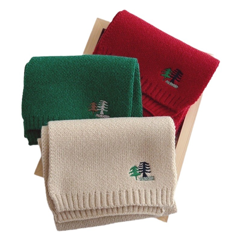 Christmas atmosphere children's scarf winter warm embroidery Christmas tree baby warm wool scarf knitted scarf
