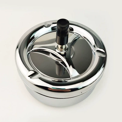 Creative and stylish rotating metal ashtray Car ashtray - silver-diameter-13cm