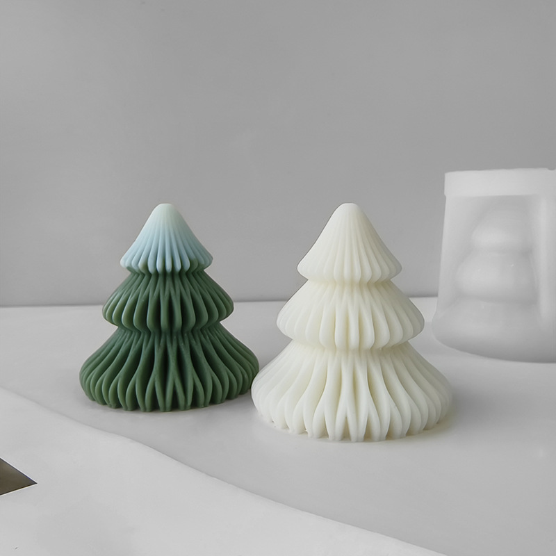 Origami árbol de Navidad vela molde Navidad artesanal decoración yeso vela molde de silicona