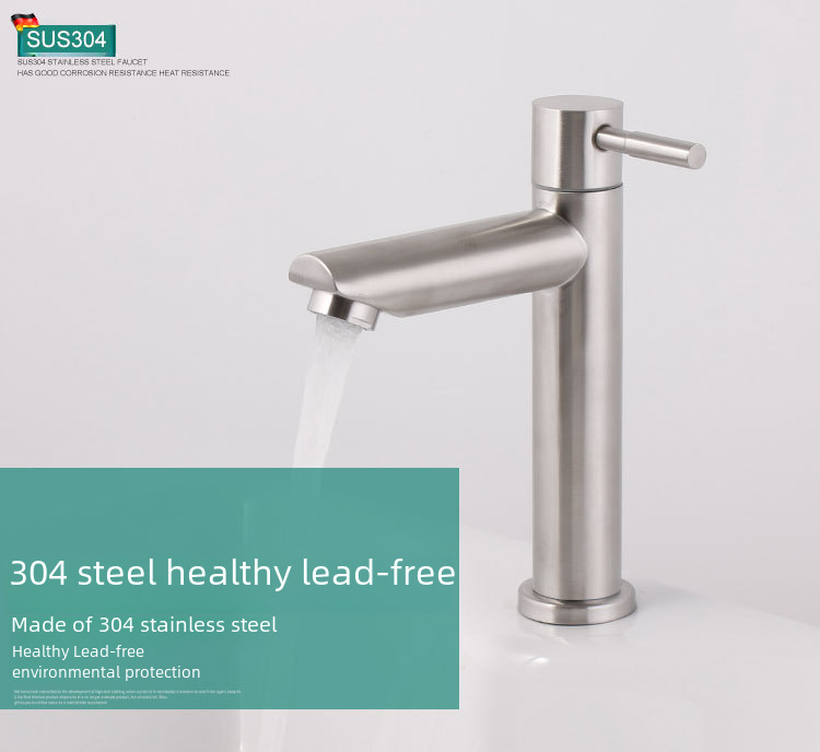 Single cold faucet stainless steel brushed basin faucet single hole laundry sink basin basin faucet wholesale