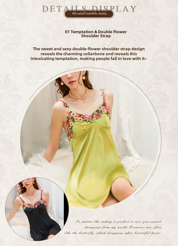 Yiying nouvelle chemise de nuit sexy sangle satin pyjamas femmes été pur désir style chemise de nuit tentation sexy lingerie costume_voghion.com