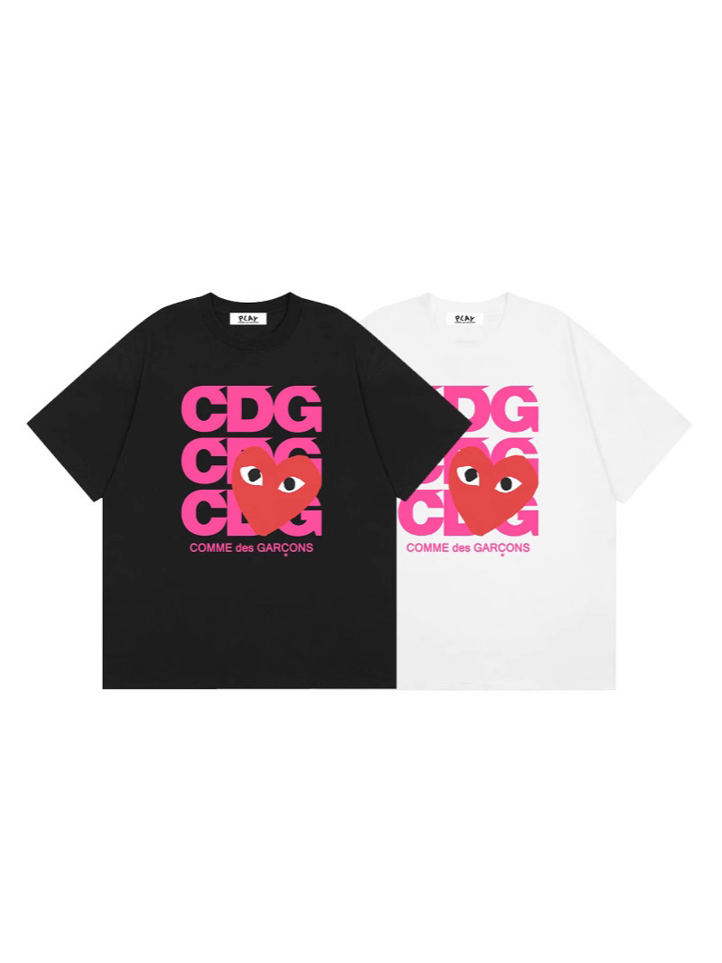 2025년 여름 Comme des Garcons 새로운 Chuanjiu 러브 레터 프린트 풀오버 반팔 남성 및 여성