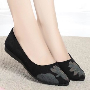 Old Beijing Cloth Shoes for Women, Shallow Mouth, Soft Sole, Mom Shoes, Fashionable and Versatile, Flats-Soled, Non-Slip, Black Work Shoes