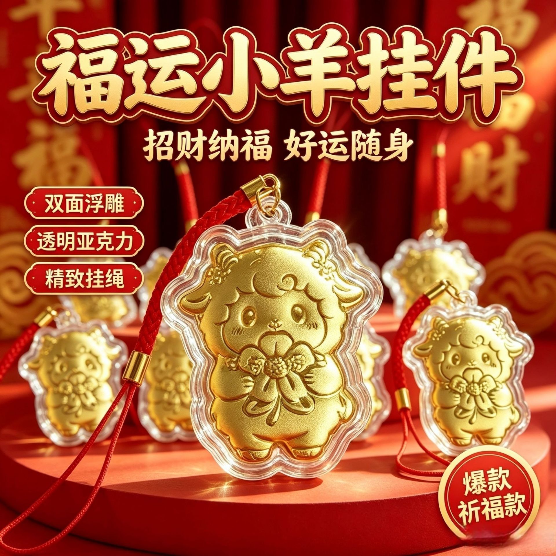 Lucky Sheep Phone Strap for the Year of the Sheep, Cute Sheep Keychain Pendant, Fortune-Bringing Zodiac Sheep New Year Gift Souvenir