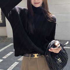 高领针织毛衣女2025年新款秋冬韩版宽松慵懒风设计感小众套头上衣