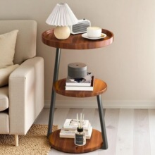 当天发轻奢小户型客厅茶几简约家用圆形双层边几民宿酒店沙发边几