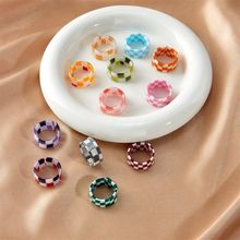 小众设计感糖果色几何棋盘格指环个性ins风不褪色树脂格纹戒子