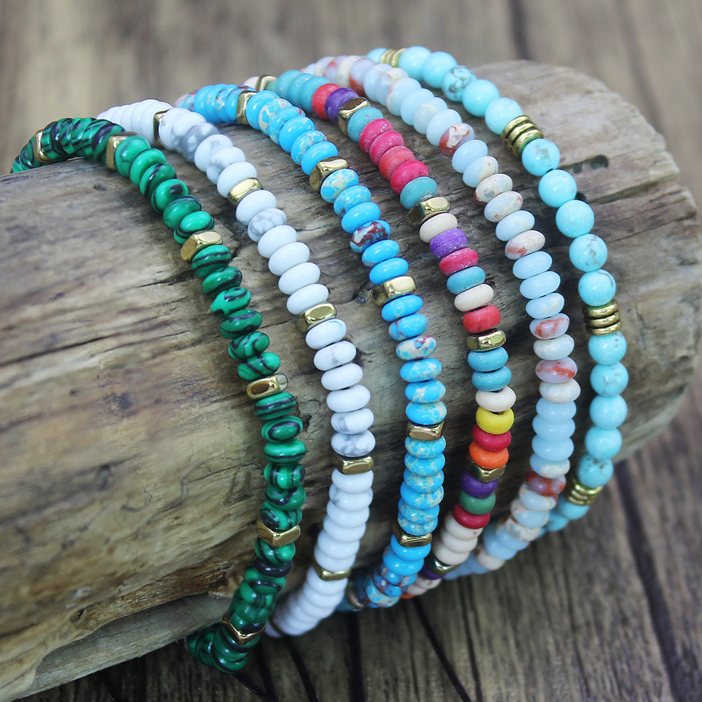 25g Weight Natural Stone Emperor Stone Casual Irregular Beaded Printing Bracelets
