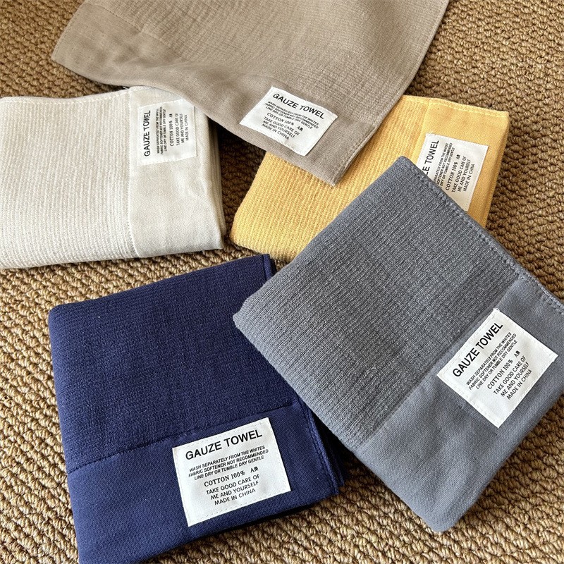 外贸新款空气棉纱布毛巾浴巾套装洗澡布素色纯棉皱皱纱布柔软亲肤