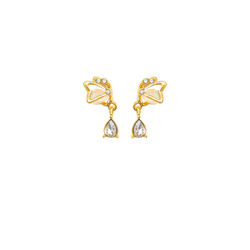 S925 Silver Needle Cat's Eye Butterfly Earrings for Women, Unique Design Sense Water Drop Stud Earrings, New Retro Style, Elegant and Charming Ear Accessories