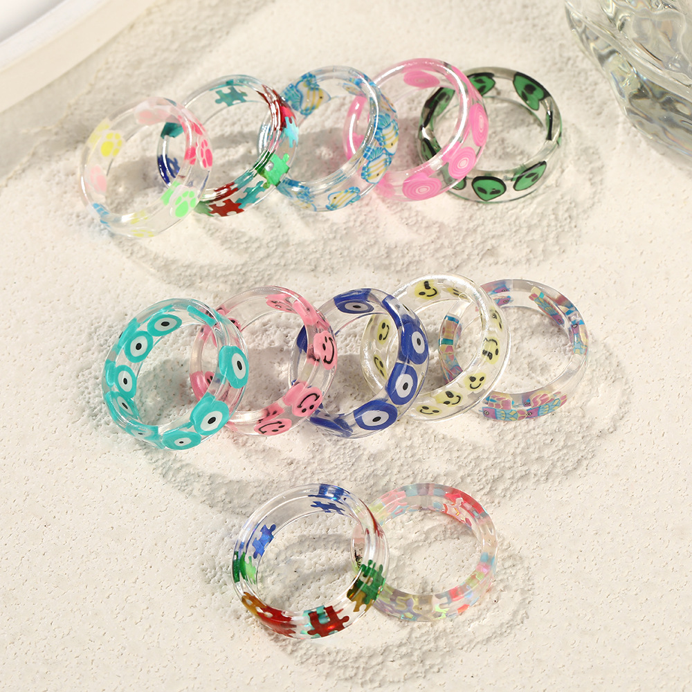 Korean-Style Fashion Creative Personality Resin Ring Cross-Border Bestseller Fresh Colorful Star Transparent Ring