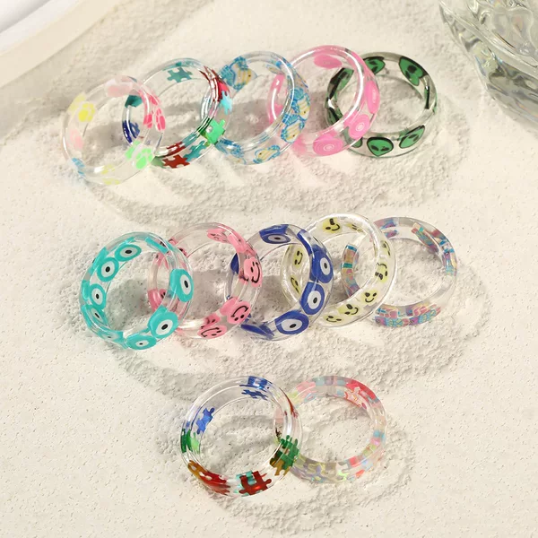 Korean-Style Fashion Creative Personality Resin Ring Cross-Border Bestseller Fresh Colorful Star Transparent Ring