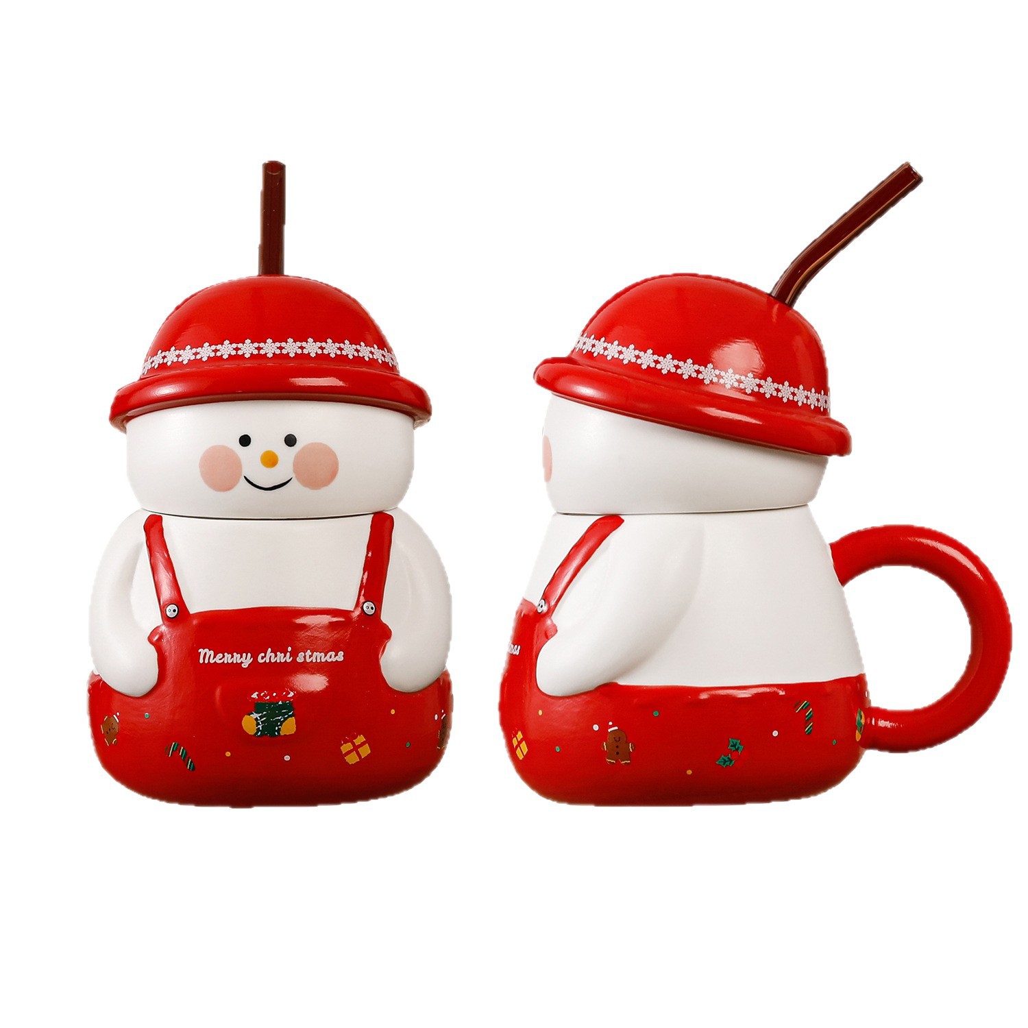 Navidad creativa muñeca de nieve taza de cerámica personalidad dibujos animados acompañante regalo taza de agua de paja encantadora taza tridimensional transfronteriza