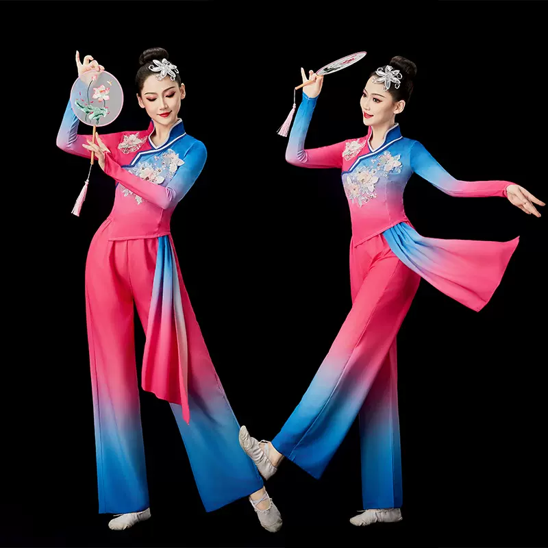 新款女广场舞服装扇子舞秧歌舞蹈服中老年古典表演服套装跳舞衣