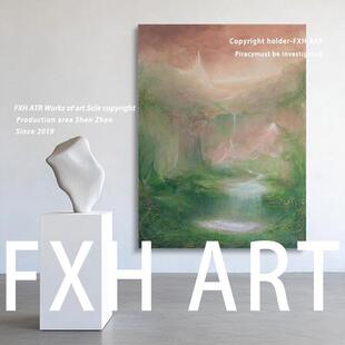 Fxh. Water Flows to Generate Wealth Series "Beautiful Mountains and Rivers" Hand-Painted Oil Painting Abstract High-End Living Room Entrance Decoration Painting