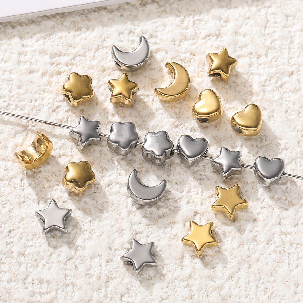 10g Weight Beads Jewelry Making Type DIY Ornament Accessories Classification 5 PCS/Package Quantity 304 Stainless Steel Material Star, Moon, Heart Shape Pattern All Seasons Season Elegant, Cute Style 5 PCS/Package Stainless Steel Star Moon Heart Shape Beads DIY Ornament Accessories 3
