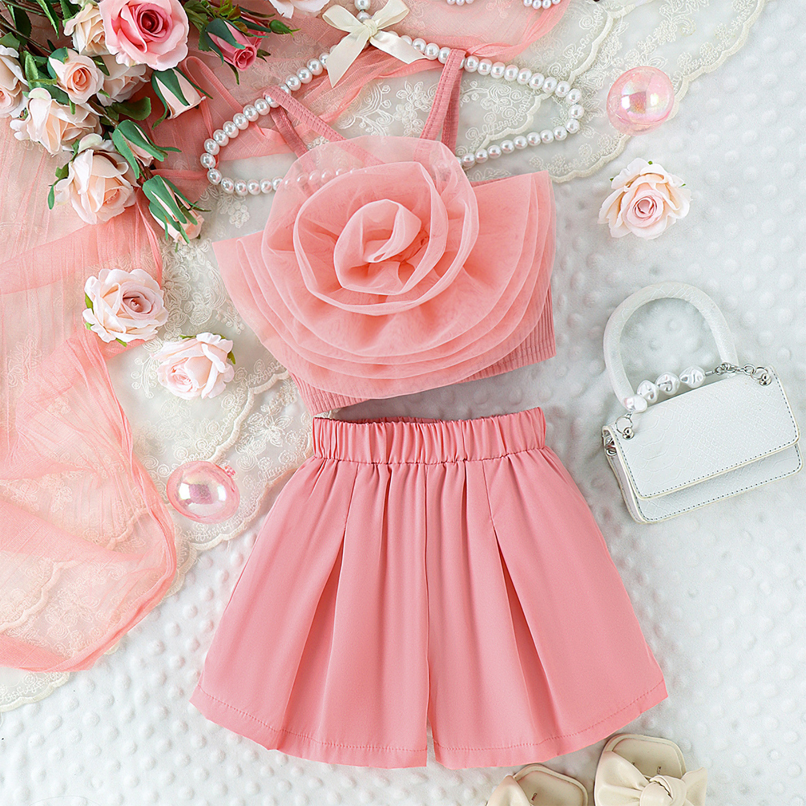 166g Weight Kids Clothing Sets Children's Clothing Type Sleeveless Sleeve Length Cotton Fabric Type Pants Sets Sets Type 2 Pieces Set Quantity Casual, Daily Occasion Collarless Neckline Regular Fit Fit Type Flower Pattern Summer Season Girl'S Gender Elegant Style Elegant Flower Cotton Girls Clothing Sets 25