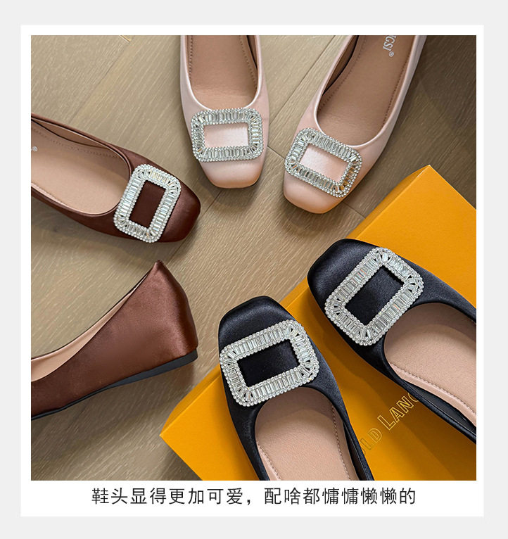 Giày bệt nữ mũi vuông khóa vuông cổ thấp chất liệu da lộn, phong cách công sở dễ phối đồ — Màu hồng, Màu nâu cà phê, màu đen chi tiết 12