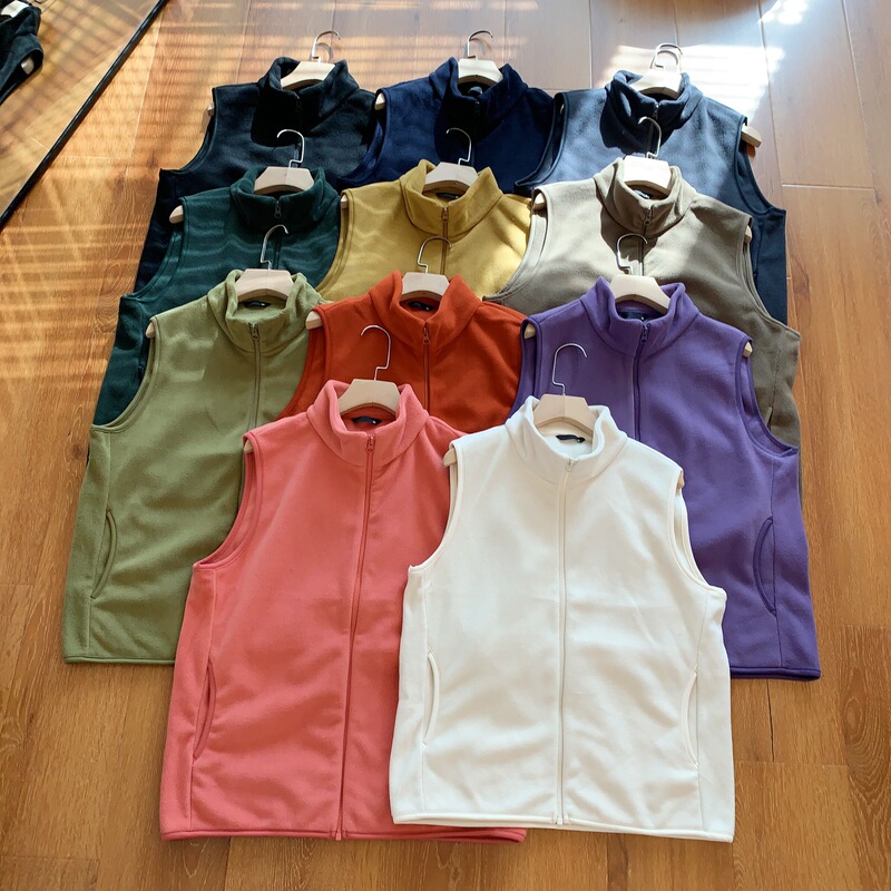 Couple's 11-color hair! Delicate double-sided fleece! Autumn and winter men's and women's solid color stand collar warm vest