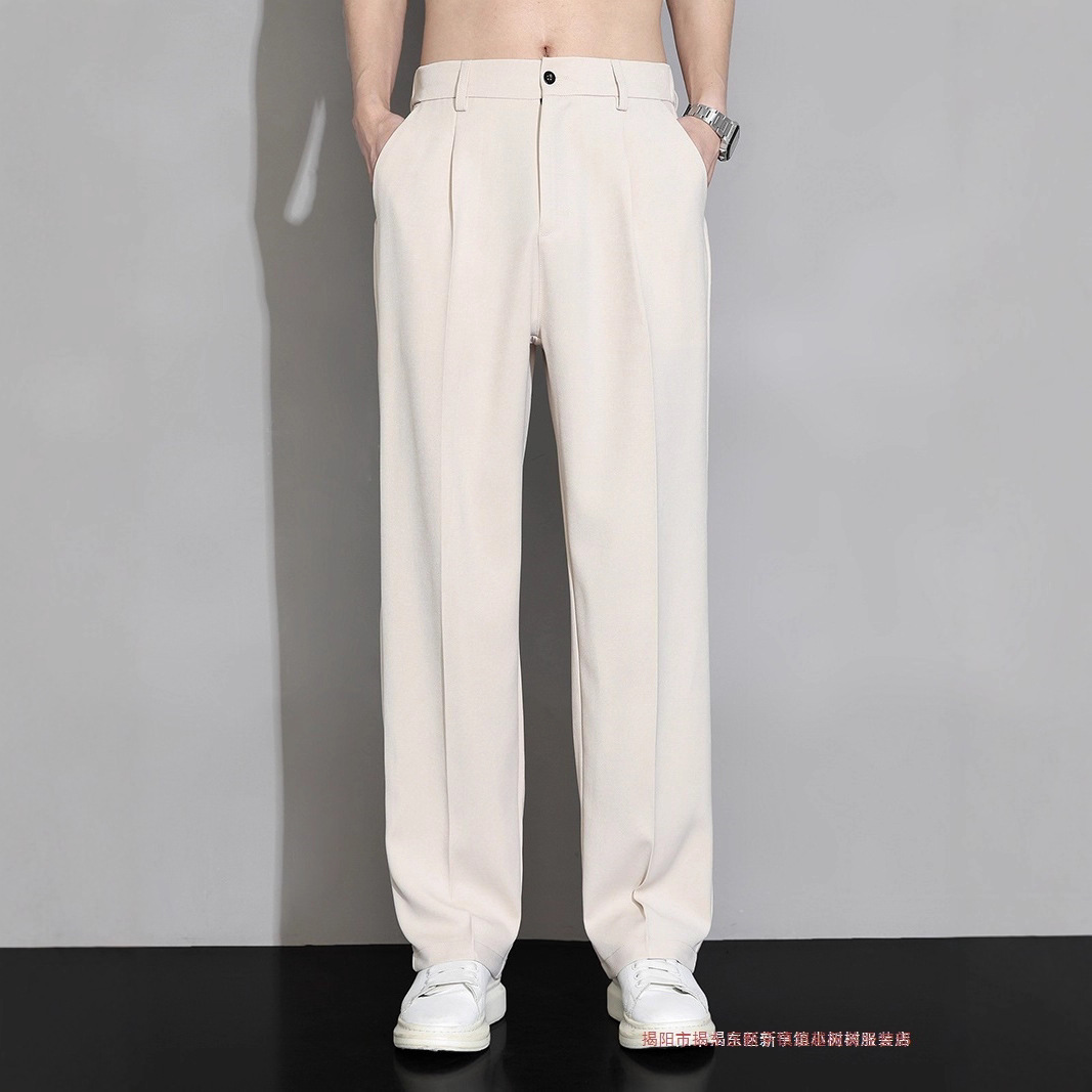 Ice Silk Men's Summer 2025 New Wide-Leg Straight Loose Casual Long Pants with Drape Business Suit Trousers