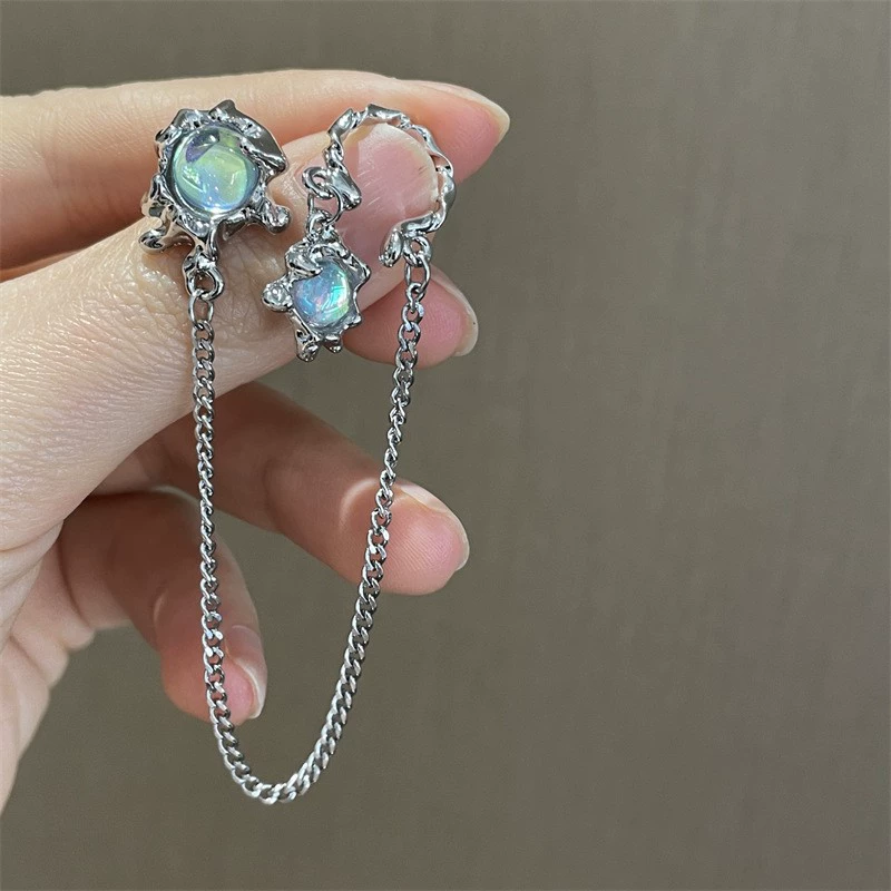 Серьги, серебряная игла, серьги-клипсы с бахромой, лабрадорит, представитель серебро 925, стиль легкой роскоши, оптовая торговля