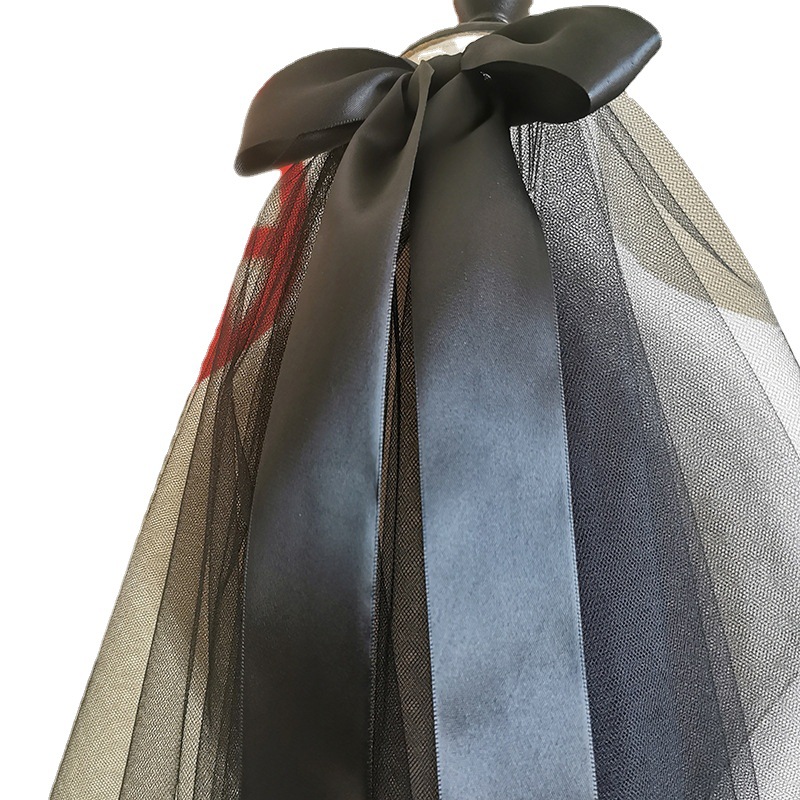 Vintage Black Bow Head Veil Studio Bride Travel Photography COS Styling Photo Double-Layer Hard Net Head Accessories