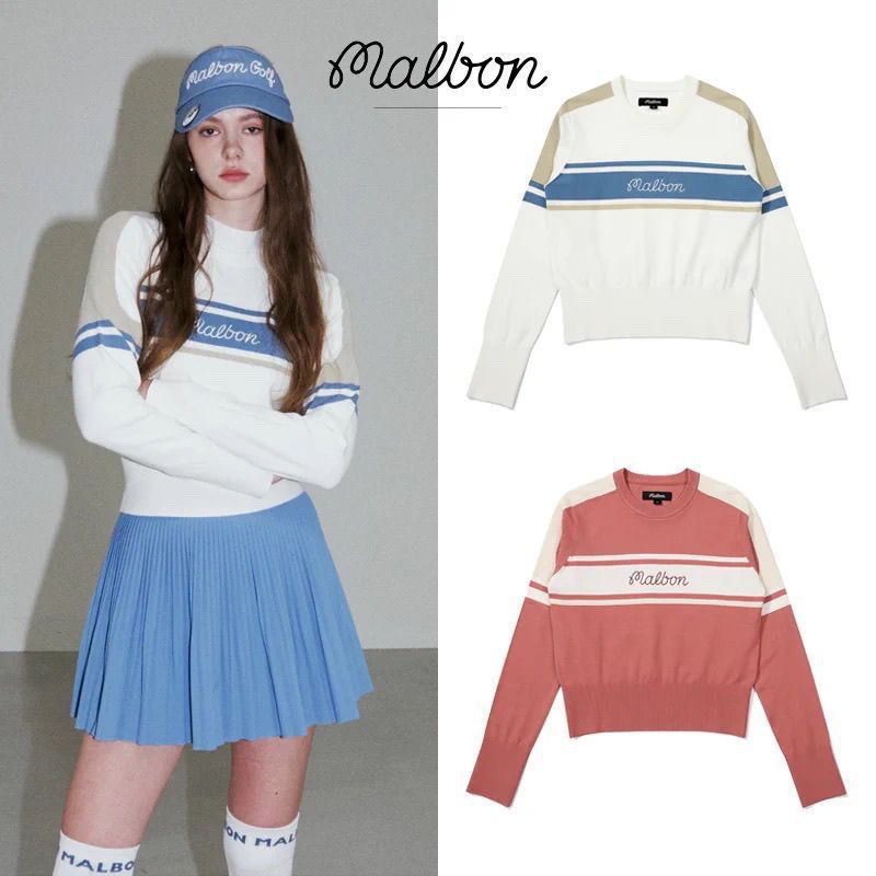 Golf Clothing Tops 2024 Spring and Autum Women's Round Neck Color Matching Sports Long-Sleeved Knitwears High Elasticity and Fashion