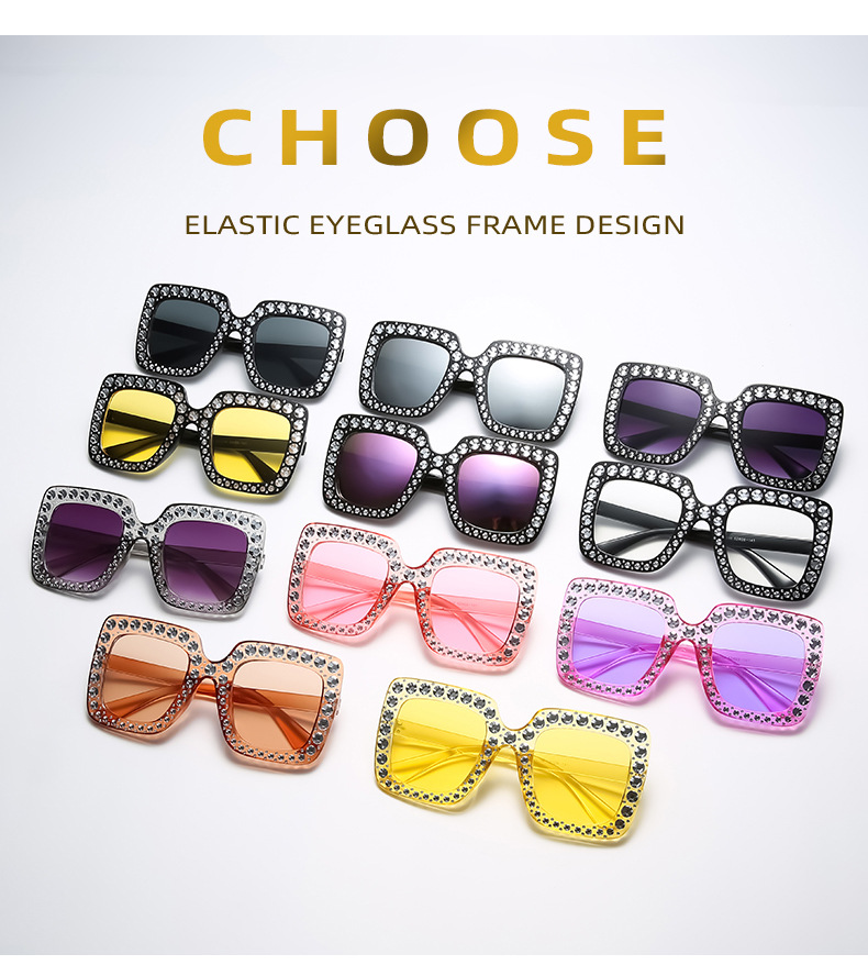 Femmes Mode Couleur Unie Ca Carré Diamant Plein Cadre Des Lunettes De Soleil display picture 1