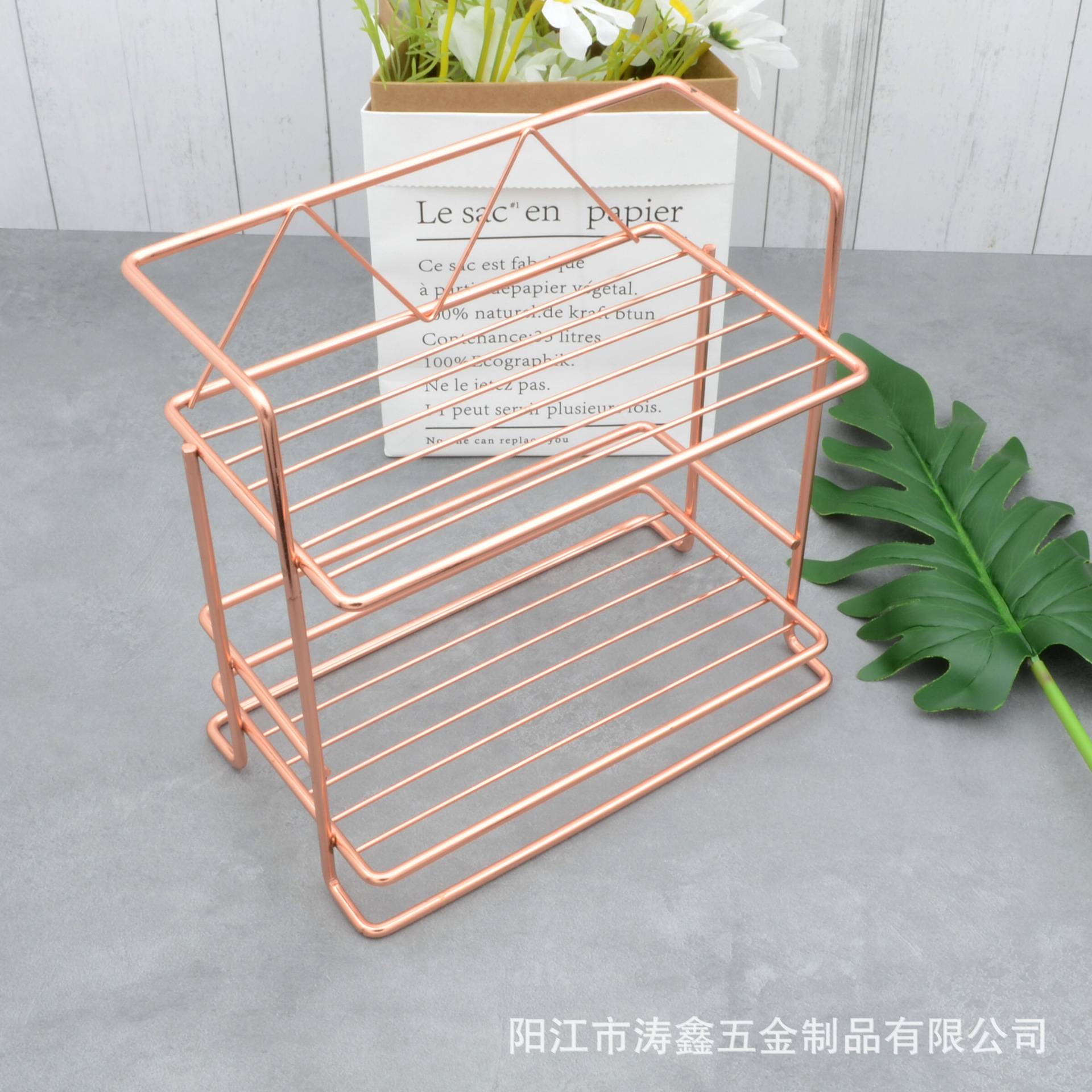 Cross-Border Wrought Iron Double-Layer Storage Rack Organizer Shelf Desktop Cosmetics Kitchen Seasoning Bottle European-Style Wrought Iron