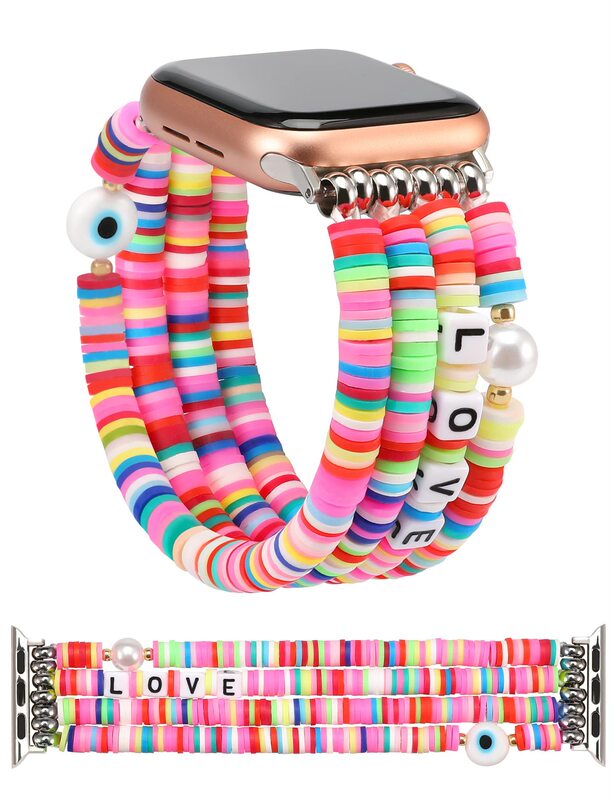 アップルのapple watchの腕時計の女性のかわいいファッションの多彩な弾力性の夏のビーチのビーズのブレスレットを適用します。|undefined