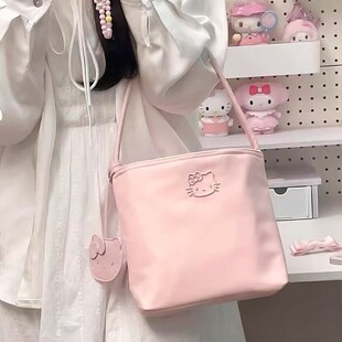 hellokitty Bag Female College Students School Bag Shoulder Bag 2024 New Bucket Bag Exquisite Underarm Bag for Women