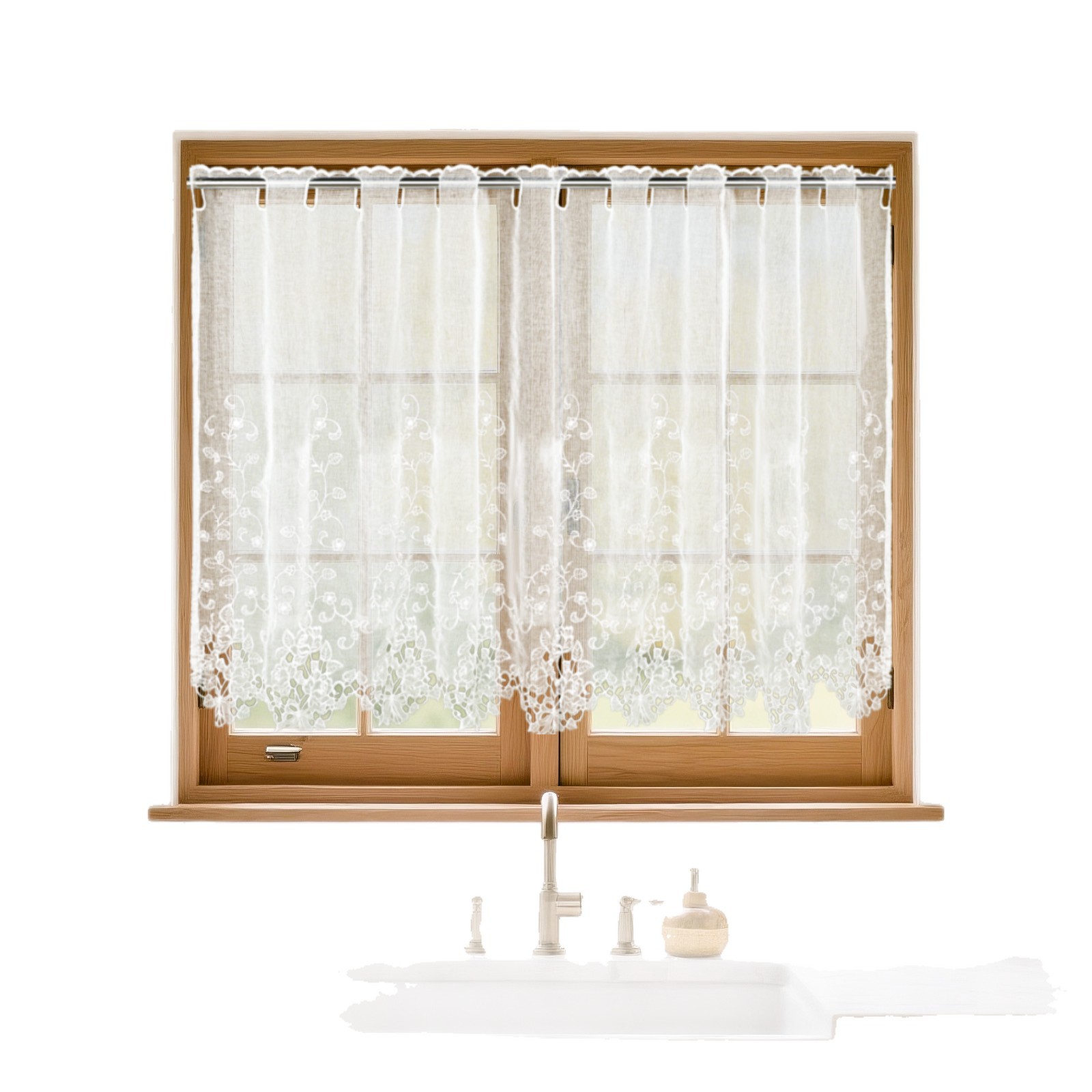 Cortina de tela de encaje bordado perforación de café corto con bordado de encaje transparente con agujeros cortina de puerta