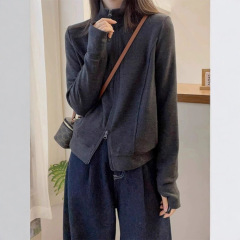 双拉链立领德绒灰色卫衣女2025新款开衫感休闲小个子短款上衣