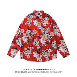 港风复古花卉满印长袖衬衣男女秋季慵懒风休闲百搭外套表演出衬衫