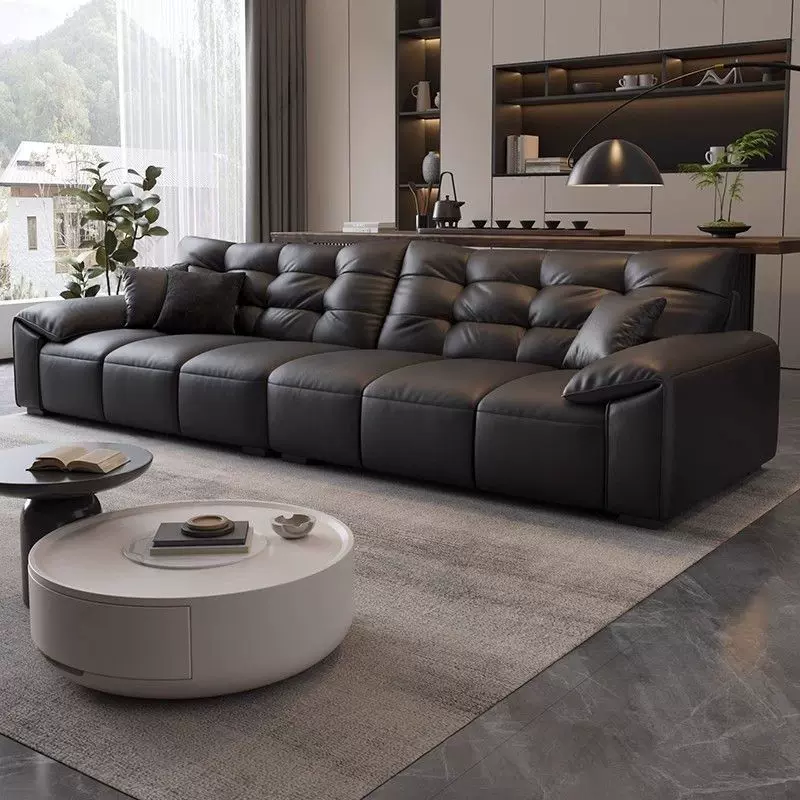 简约现代意式轻奢真皮沙发沙发客厅直排大象耳朵小户型皮艺新款木