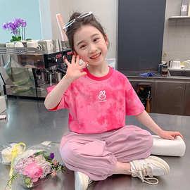 2025短袖T恤夏季新款2025时尚洋气百搭扎染上衣中小童圆领夏装潮