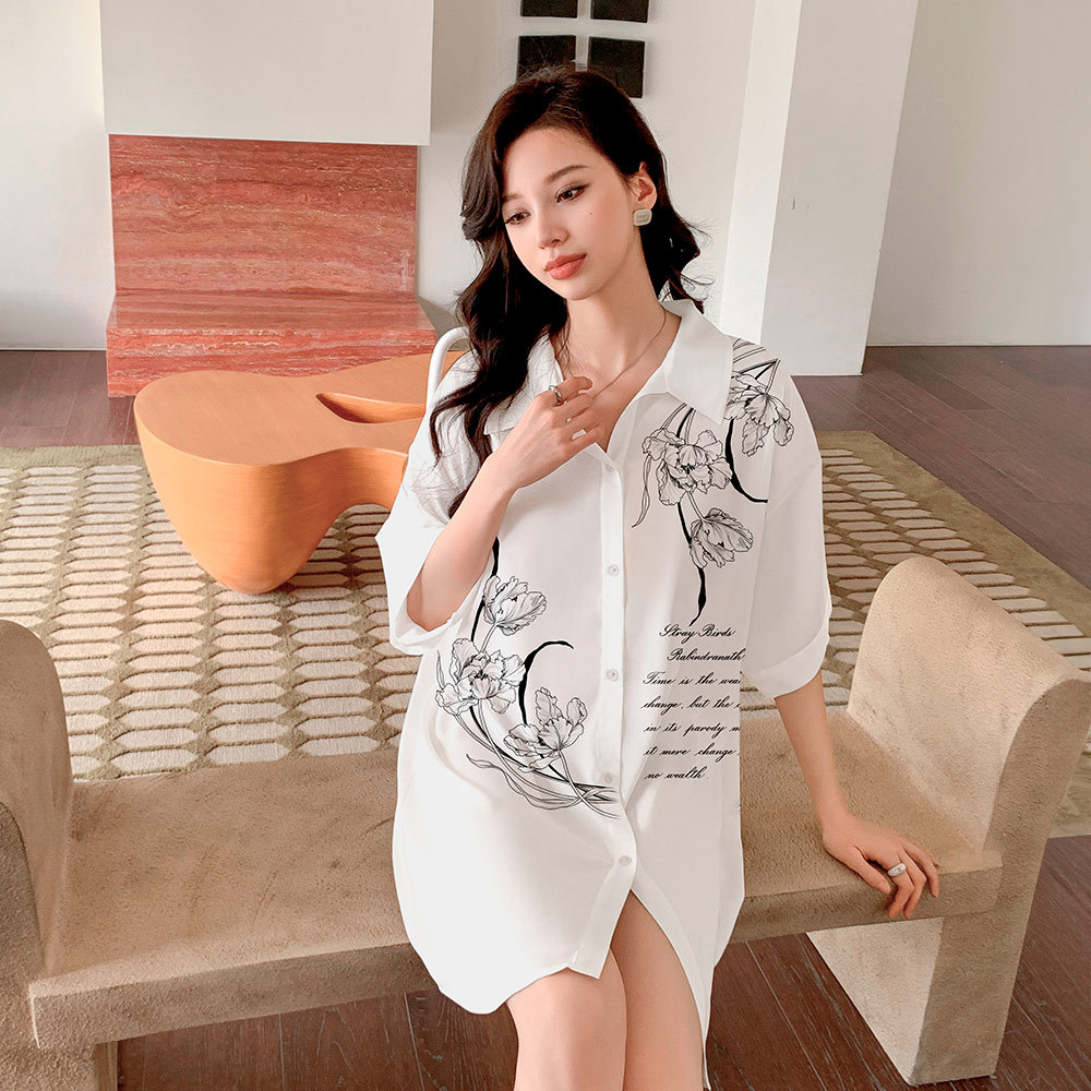 Yaoting nuevo pijama de mujer satin Chiffon Cardigan vestido de pijama de manga corta de seda de hielo vestido vestido de camisa SQ3525 ropa para el hogar